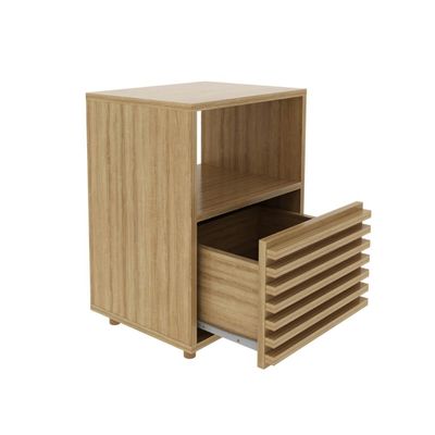Mesa de Cabeceira 38x30x51,4cm Gaveta Ripado Amêndoa CM8042 Tecnomobili