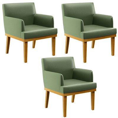 Kit 3 Poltronas Decorativas Para Sala De Estar E Recepção Beatriz W01 Facto Verde Musgo - Lyam Decor