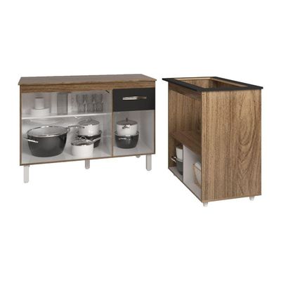 Balcão Armário Gabinete Aline 118 Cm Preto Com Tampo E Balcão Evelyn Para Cooktop 5 Bocas Preto