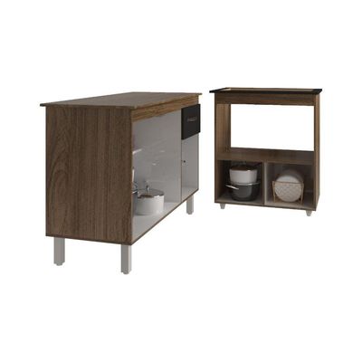 Balcão Armário Gabinete Aline 118 Cm Preto Com Tampo E Balcão Evelyn Para Cooktop 5 Bocas Preto