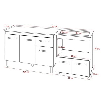 Balcão Armário Gabinete Aline 118 Cm Preto Com Tampo E Balcão Evelyn Para Cooktop 5 Bocas Preto