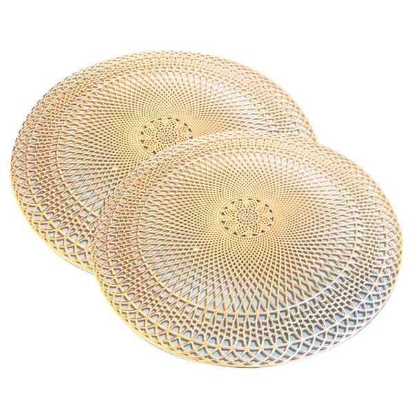 Jogo Americano 2 Peças Mesa Posta Mesa Redondo Linha Luxo Tamanho Grande Modelo Lotus em PVC Dourado