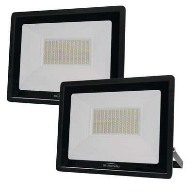 Kit 2 Refletor De Led Slim 100w Prova Dágua Preto Bivolt 6500k Frio