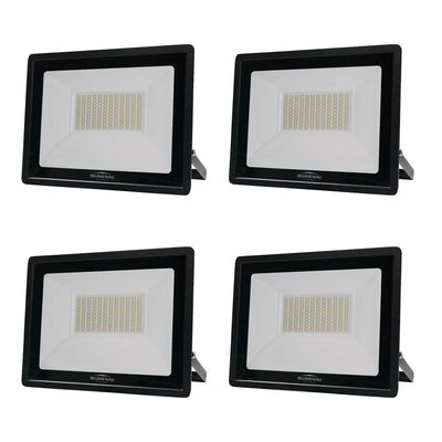 Kit 4 Refletor De Led Slim 100w Prova Dágua Preto Bivolt 6500k Frio