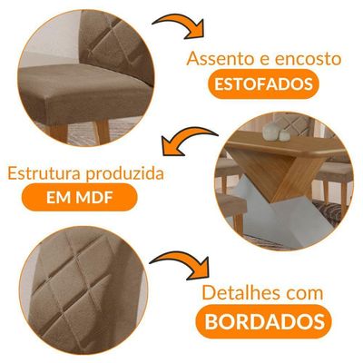 Mesa Sala De Jantar Aster 180cm E 6 Cadeiras Melissa Moderna Veludo Capuccino Off White Imbuia
