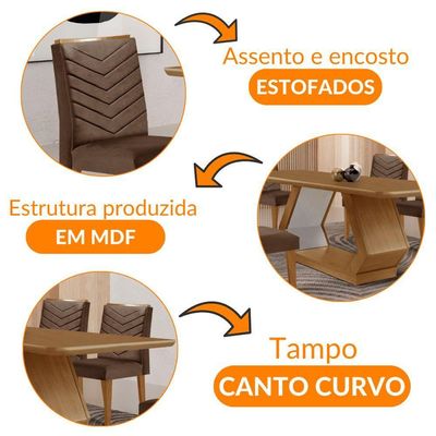 Mesa Sala De Jantar Alvorada 180cm E 6 Cadeiras Liz Moderna Veludo Marrom/off White/imbuia