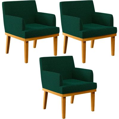 Kit 3 Poltronas Decorativas Sala De Estar E Recepção Base Mel Beatriz W01 Bouclê Verde - Lyam Decor