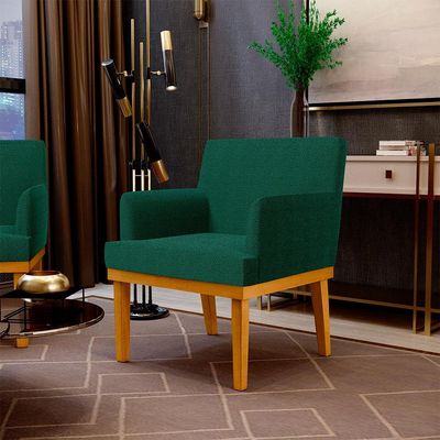 Kit 3 Poltronas Decorativas Sala De Estar E Recepção Base Mel Beatriz W01 Bouclê Verde - Lyam Decor