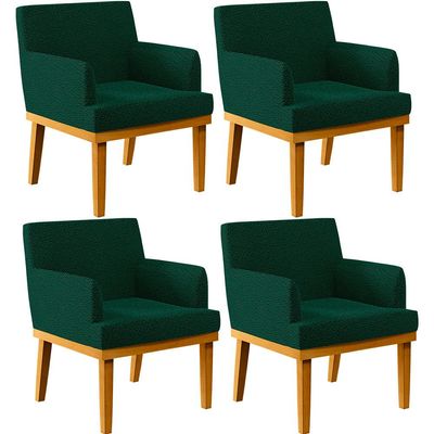 Kit 4 Poltronas Decorativas Sala De Estar E Recepção Base Mel Beatriz W01 Bouclê Verde - Lyam Decor