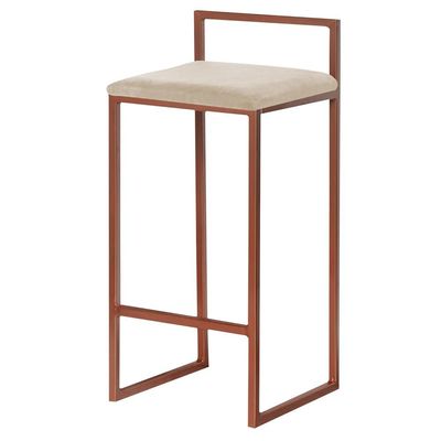 Banqueta Decorativa Selena Base Bronze Veludo Bege - Gran Belo