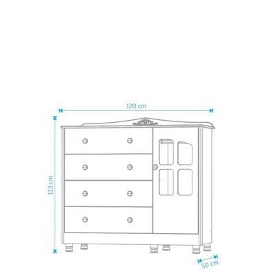 Cômoda De Bebê Elô 1 Porta Com Janela 4 Gavetas - Moveis Peroba Amendoa-off White