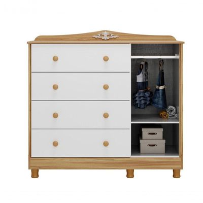Cômoda De Bebê Elô 1 Porta Com Janela 4 Gavetas - Moveis Peroba Amendoa-off White