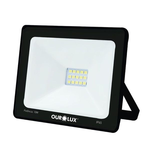 Projetor Led Slim 10w Preto 3000k - Ourolux Refletor Led Slim 3000k 10w Preto Bivolt
