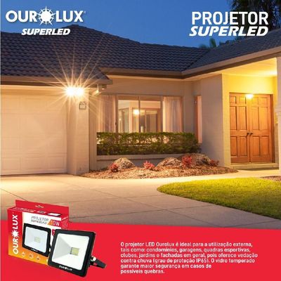 Projetor Led Slim 10w Preto 3000k - Ourolux Refletor Led Slim 3000k 10w Preto Bivolt