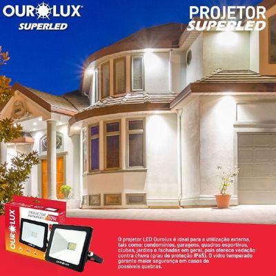 Projetor Led Slim 10w Preto 3000k - Ourolux Refletor Led Slim 3000k 10w Preto Bivolt