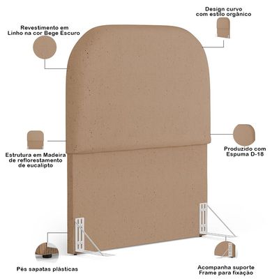 Cabeceira Cama Box 100cm Orgânica Lanna W01 Linho Bege Escuro - Lyam Decor