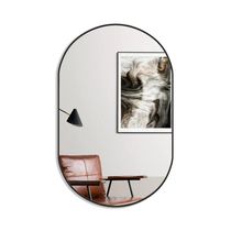 Espelho Brillare Decorativo Oval 80x50 Com Borda em Couro + Suporte Preto