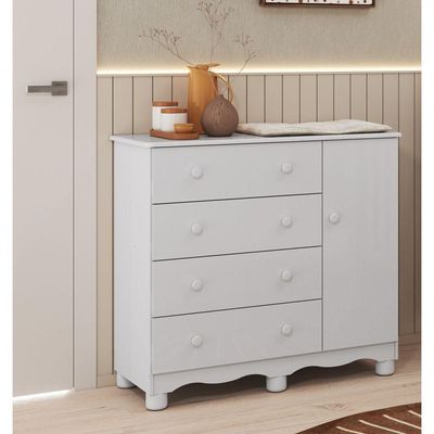 Comoda Junior New 1 Porta 4 Gavetas - Moveis Peroba Branco Brilho