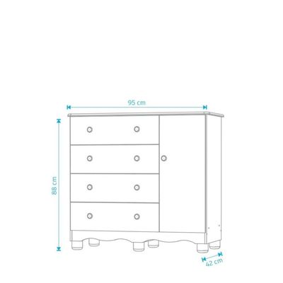 Comoda Junior New 1 Porta 4 Gavetas - Moveis Peroba Branco Brilho
