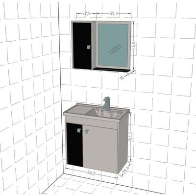Conjunto Gabinete E Espelheira Zurique Para Banheiro Branco Preto Fosco