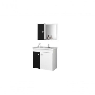 Conjunto Gabinete E Espelheira Zurique Para Banheiro Branco Preto Fosco
