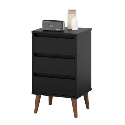 Kit 2 Mesas De Cabeceira Wood - Mdp 3 Gavetas Corrediças Metálicas Preto - Movelove