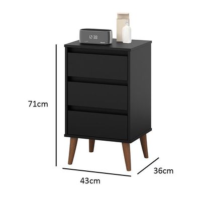 Kit 2 Mesas De Cabeceira Wood - Mdp 3 Gavetas Corrediças Metálicas Preto - Movelove