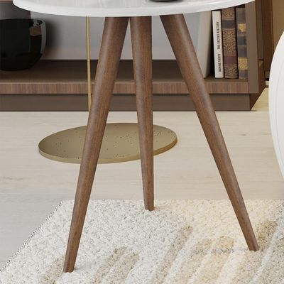 Conjunto 2 Mesas Retrô Natália - Pés Palito Lateral Apoio Mdf Mdp Branco - J3 Móveis