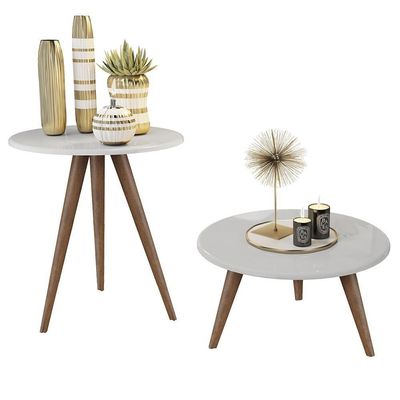 Conjunto 2 Mesas Retrô Natália - Pés Palito Lateral Apoio Mdf Mdp Branco - J3 Móveis