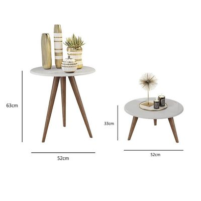 Conjunto 2 Mesas Retrô Natália - Pés Palito Lateral Apoio Mdf Mdp Branco - J3 Móveis