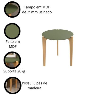 Mesa De Apoio E Lateral Sofá Para Sala Florida 0,60m Verde Floresta-freijó - Lukaliam Móveis