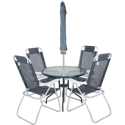 Conjunto Noronha Cinza Com Mesa 4 Cadeiras E Guarda Sol Bel