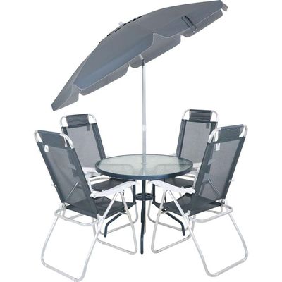 Conjunto Noronha Cinza Com Mesa 4 Cadeiras E Guarda Sol Bel