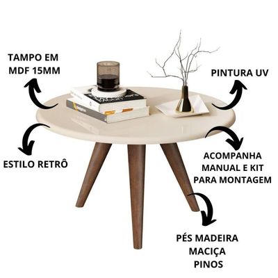Mesa De Centro Tampo Redondo 52x33cm Grazy Off White