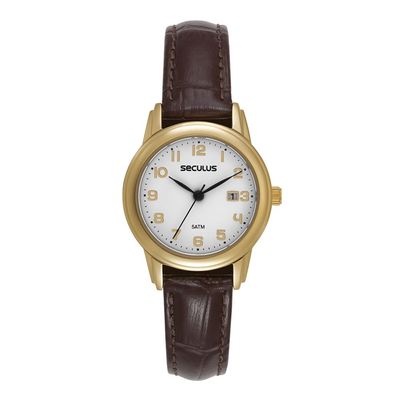 Relógio Seculus Feminino Ref: 21001lpsvdc2 Dourado Estojo Porta Joia