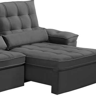 Sofá Retrátil Reclinável Para Sala 3 Lugares 230cm Maresi F04 Veludo Cinza Escuro - Lyam Decor