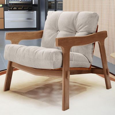 Kit 04 Poltronas Decorativa Fixa Para Sala Living Ikary L02 Canela Linho Cru - Lyam Decor