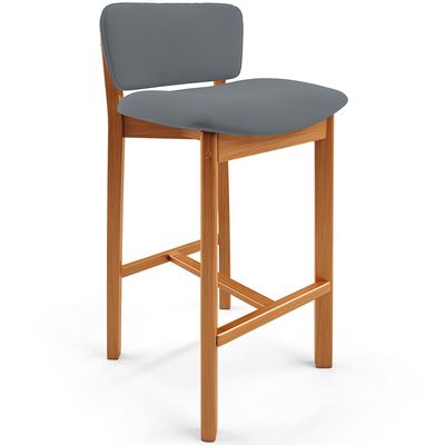 Banqueta Alta Para Cozinha Sala de Jantar Bar Dara L02 Suede Cinza - Lyam Decor