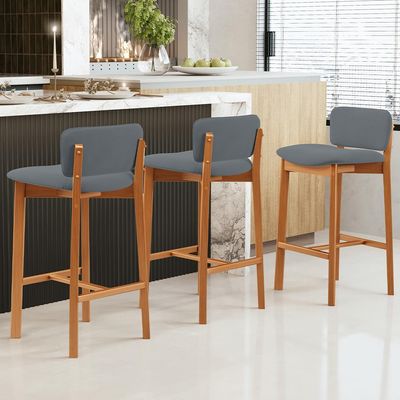 Banqueta Alta Para Cozinha Sala de Jantar Bar Dara L02 Suede Cinza - Lyam Decor