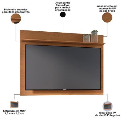 Rack Para Sala com Painel Para TV 55 Pol Raya C04 Freijó Off White - Lyam Decor