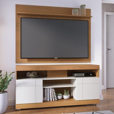 Rack Para Sala com Painel Para TV 55 Pol Raya C04 Freijó Off White - Lyam Decor
