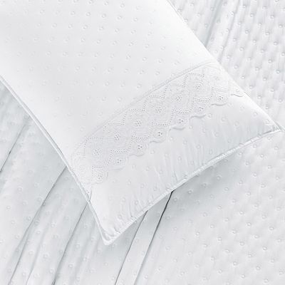 Kit Cobre Leito Colcha Bouclê Queen Laise Bordada Micropercal 200 Fios 3 Peças - Branco Neve