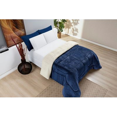 Coberdrom Sherpa e Flannel Everest Queen Manta Alta 150g 01 Peça - Marinho