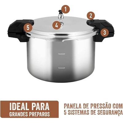 Panela De Pressão De Alta Capacidade Rochedo Pro 15l Alumínio Polido