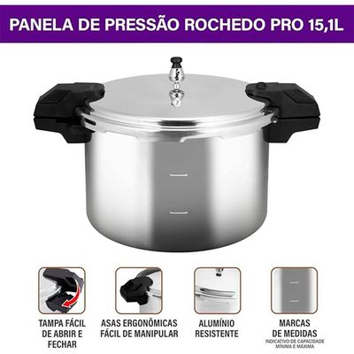 Panela De Pressão De Alta Capacidade Rochedo Pro 15l Alumínio Polido