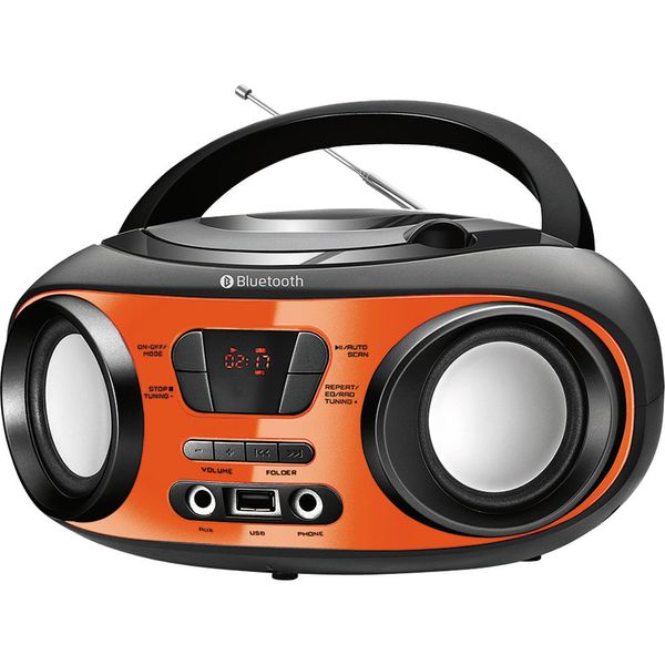 Rádio com CD, FM, Potência 8WRMS, Bluetooth, Entradas USB e Auxiliar Mondial Up BX-18 Preto/Laranja Laranja