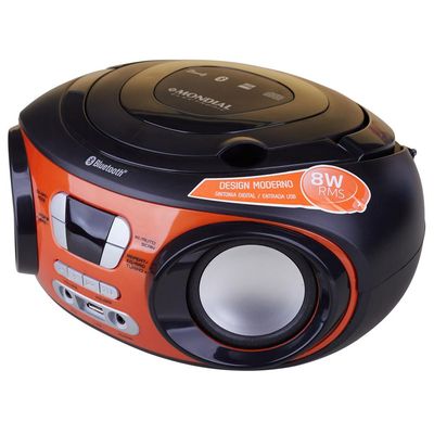 Rádio com CD, FM, Potência 8WRMS, Bluetooth, Entradas USB e