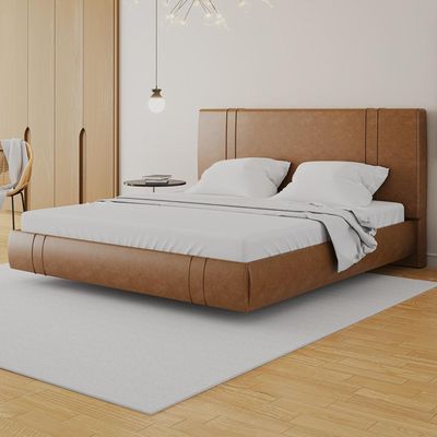 Cama King Flutuante Com Cabeceira 195cm Astra S04 Couríssimo Caramelo - Lyam Decor