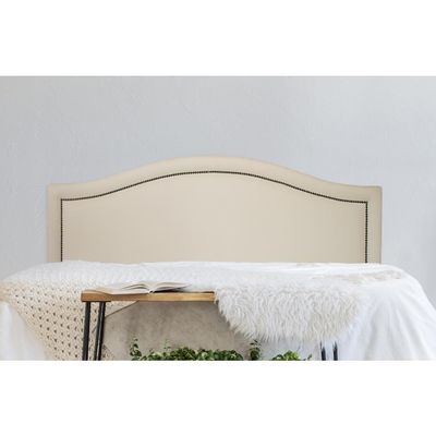 Cabeceira Queen Curva Luxo 160x60 Courino Off White - Tachas Fumê