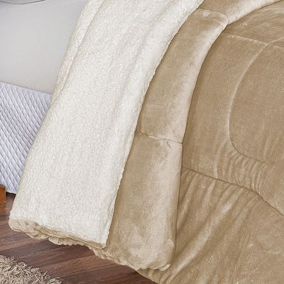 Coberdrom Apollo King Sherpa Pele de Carneiro + Manta Flannel 1 Peça - Cáqui